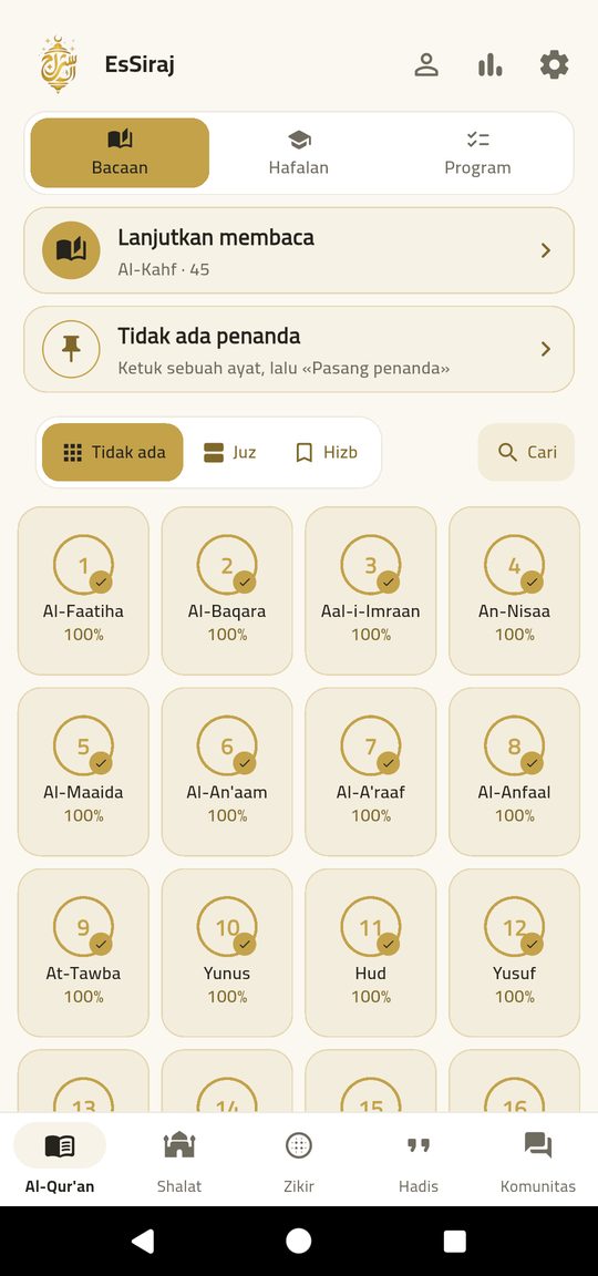 Beranda bacaan — Seluruh Al-Qur'an, siap dibaca — luring.
